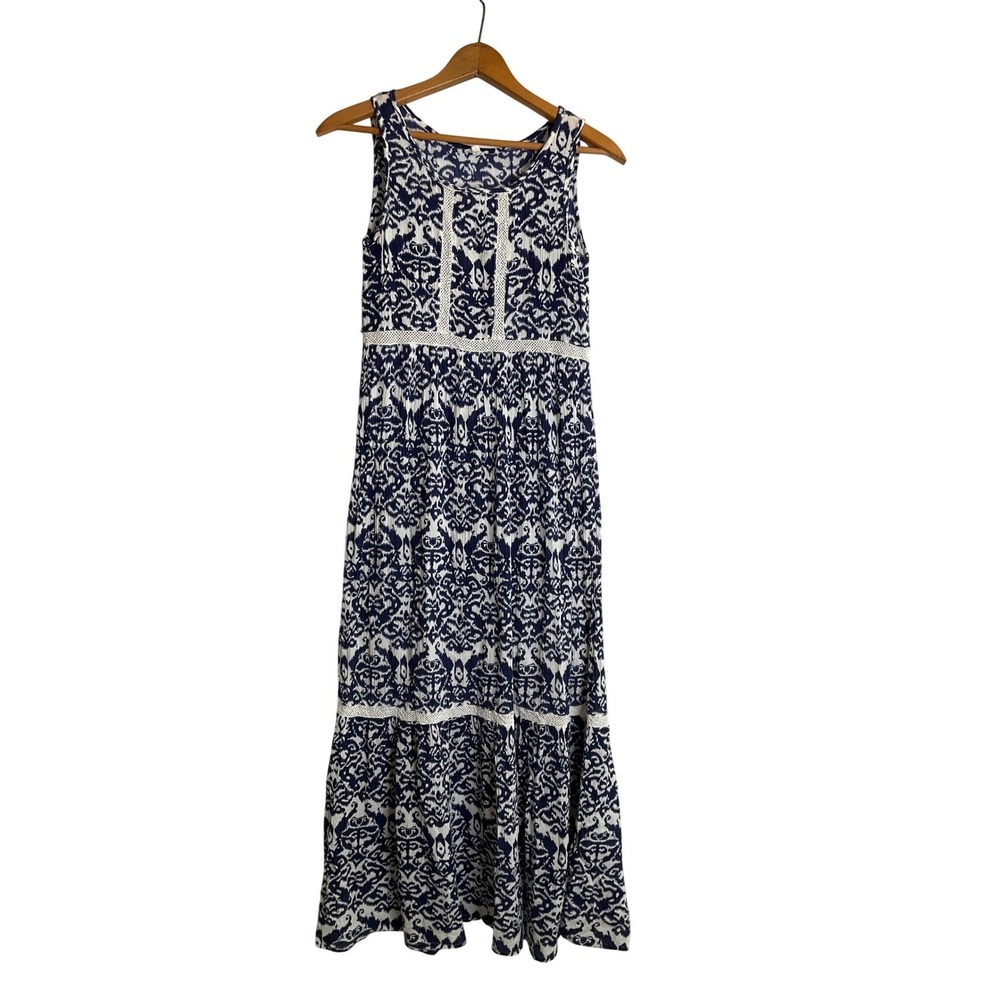 En Creme Gauzy Tiered Tank Maxi Dress Blue‎ Casual Summer Vacation Flowy S